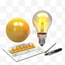 粉色营销图片_3D 图表与黄色灯泡分析业务