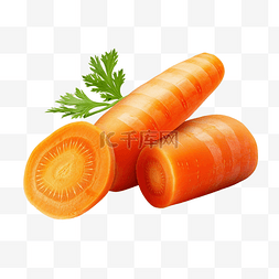 两根新鲜的橙色胡萝卜，切片堆叠