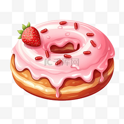 奶油甜甜圈图片_甜甜圈顶草莓奶油插画