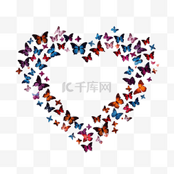 飞翔的蝴蝶在心形框架图案