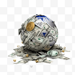 美元和欧元钞票在破碎的圣诞球中