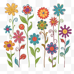 花剪贴画彩色和手绘花矢量卡通