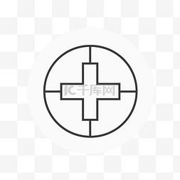 灰色圆圈中的医疗十字图标 向量