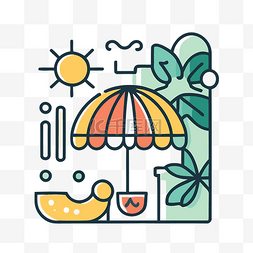 沙滩伞和阳光海滩主题图形图标 