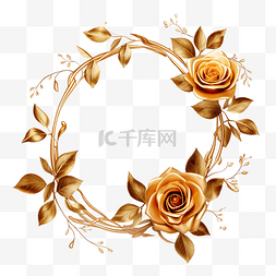 玫瑰和叶子的金色花框