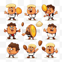橄榄球套装图片_土豆卡通人物与各种职业橄榄球运