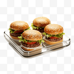 3d汉堡图片_3d 汉堡或汉堡三明治玻璃托盘上隔