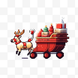 圣诞老人的车图片_圣诞雪橇与礼物和鹿像素艺术风格