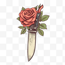 复古刀与玫瑰插画