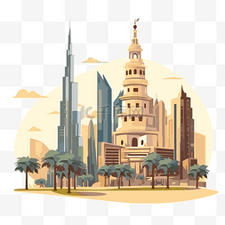 迪拜剪贴画卡通迪拜城剪影 向量