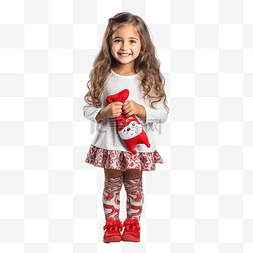 十一图片_一个穿着圣诞服装的小女孩拿着一
