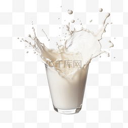 一杯牛奶与飞溅隔离png