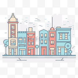 城镇街道插图与建筑物和城市灯光