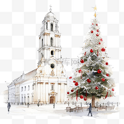 大教堂广场和大教堂钟楼上的圣诞