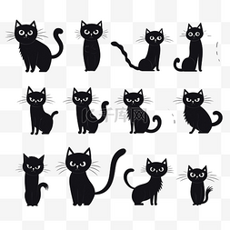 黑色晶格状图片_猫活跃姿势黑色涂鸦套装卡通小猫