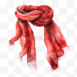 红色冬季围巾水彩画
