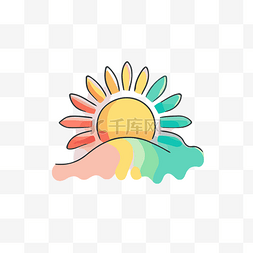 彩虹背景的彩色太阳标志 向量