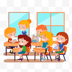 卡通教室图片_教室剪贴画 教室里的孩子们围坐