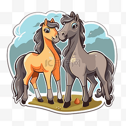 纸的字体设计图片_两匹美丽的马在一起贴纸插画设计