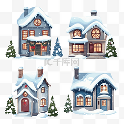 冰雪覆盖图片_卡通圣诞房子集