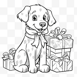 动物手册图片_帶有聖誕禮物的狗角色的卡通插圖