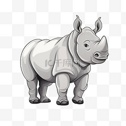 卡通风格的可爱犀牛在白色背景插