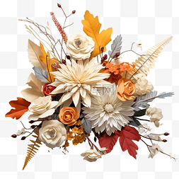 感恩节布置，白色的花朵和色彩缤