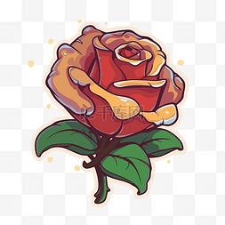 红玫瑰花卡通剪贴画隔离在棕色背