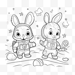 卡通銀河图片_宇航员兔和农夫兔儿童着色