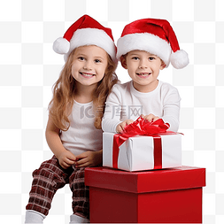 戴着圣诞帽的可爱小孩子坐在房间
