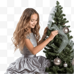 女性手部图片_装饰圣诞树的美丽少女