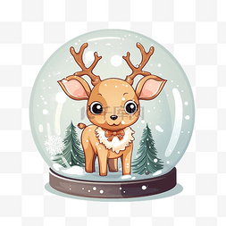 鹿吉祥物设计图片_可爱的鹿在雪球可爱的圣诞卡通插