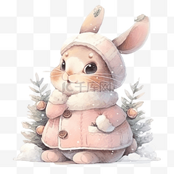 可爱的圣诞水彩兔子冬季兔子秋季