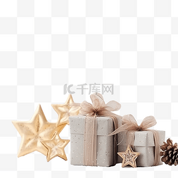 圣诞组合物，配有礼品盒和白色的