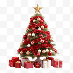 圣诞系列贺卡图片_圣诞树上有装饰品礼物和白色的星