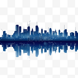 蓝色城市轮廓图片_蓝色剪影城市景观