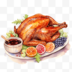 节日快乐快乐图片_一包带水彩感恩节食物的火鸡