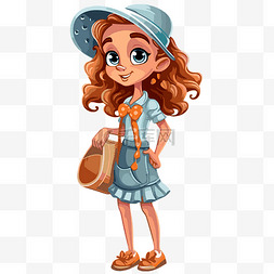 gigi剪贴画卡通女孩带着篮子和帽