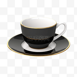 盘子上的咖啡杯 3D 渲染插图