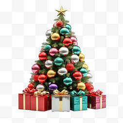 圣诞图片_圣诞树上有彩色球和白色礼品盒