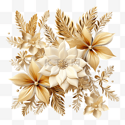 构成风格图片_金色圣诞装饰品鲜花和叶子