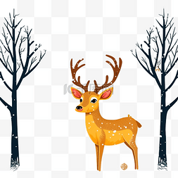 一只美丽的圣诞鹿站在白雪皑皑的