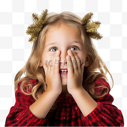 庆祝圣诞节的小女孩用手遮住眼睛