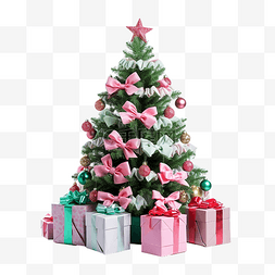 一棵粉色大树图片_一棵圣诞树，下面有粉色和绿色的