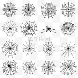 装饰线条卡通图片_蜘蛛网和蜘蛛黑色剪影设置为万圣