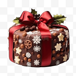 桌子上的糕点图片_圣诞巧克力潘妮托尼蛋糕，木桌复
