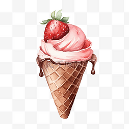 草莓和巧克力冰淇淋的水彩画，装