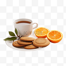 圣诞夜姜饼配干橙片和一杯茶