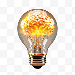 灯泡插电图片_灯泡内的大脑与剪切路径 3D 插图