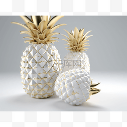 金色图片_三个雕刻的金色和白色菠萝
